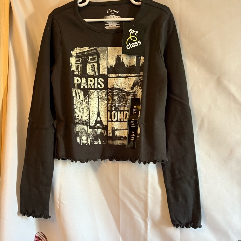 Art Class Charcoal Long Sleeve Tee with Paris and London Graphic